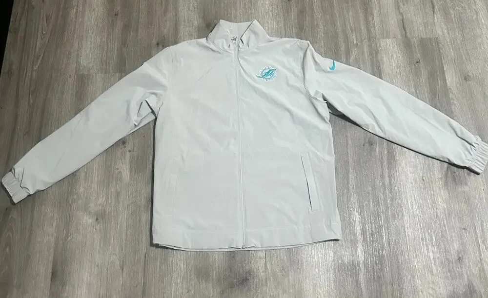 Nike NFL Miami Dolphins Jacket Mens M Gray On-Field Track Coaches Windbreaker